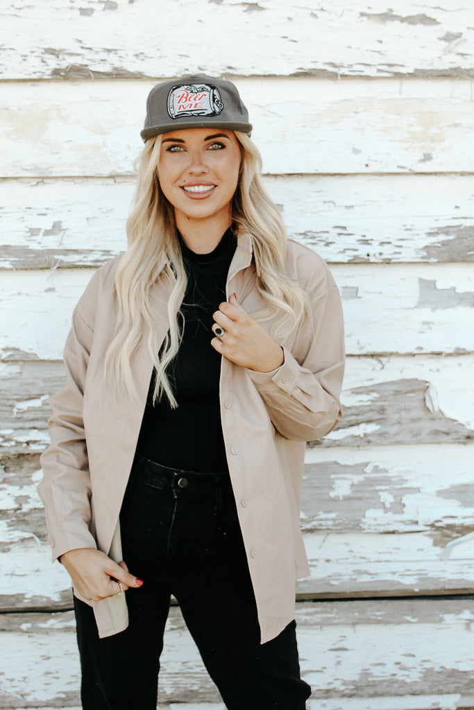 Fallon Faux Leather Shacket - Taupe