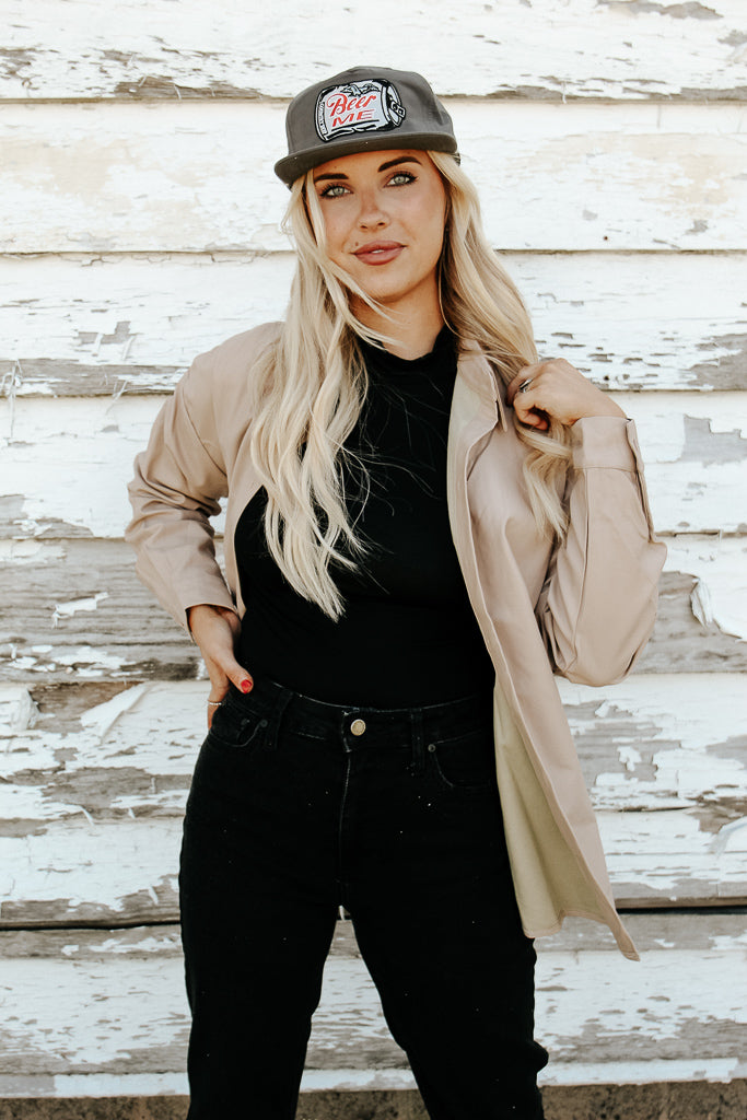 Fallon Faux Leather Shacket - Taupe