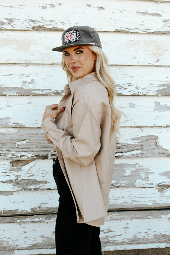 Fallon Faux Leather Shacket - Taupe