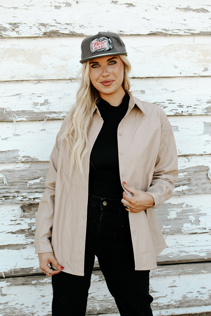 Fallon Faux Leather Shacket - Taupe