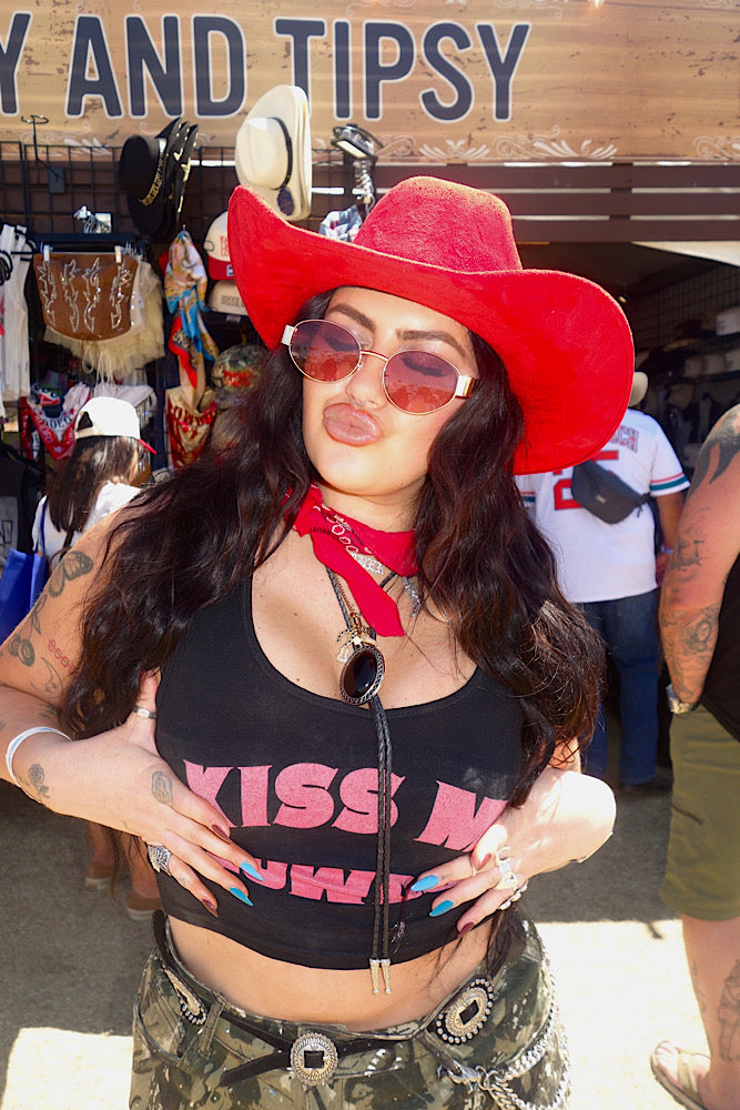 Kiss Me Cowboy Tank- Black