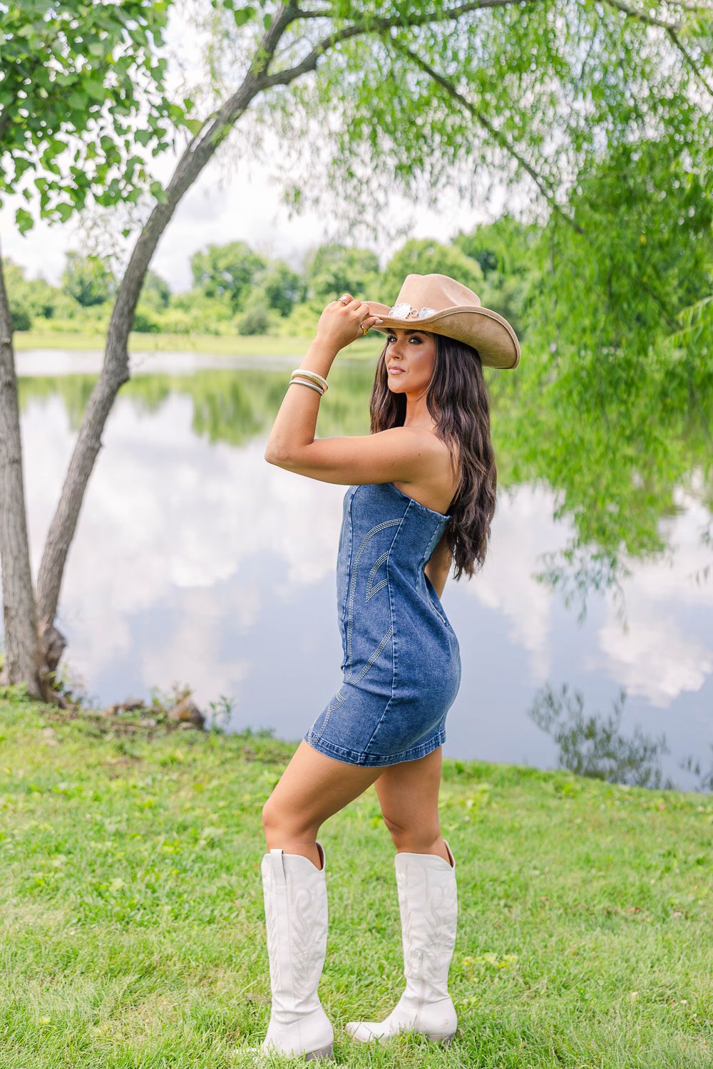 Saddle Stitch Dress-Denim