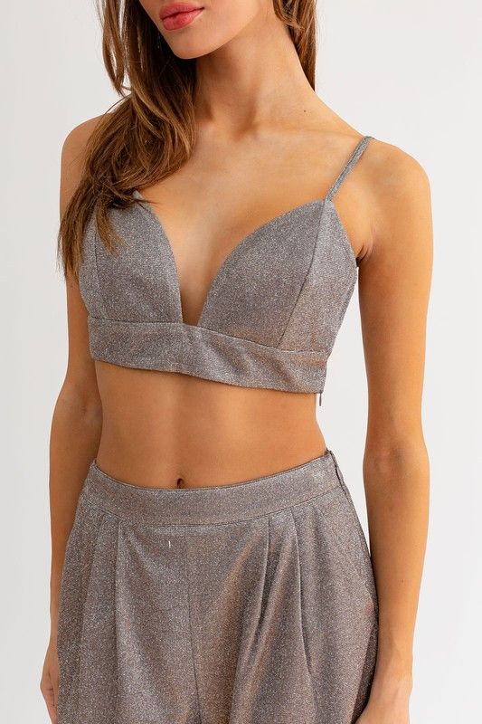 Party Girl Bralette - Tan/Silver Sparkle