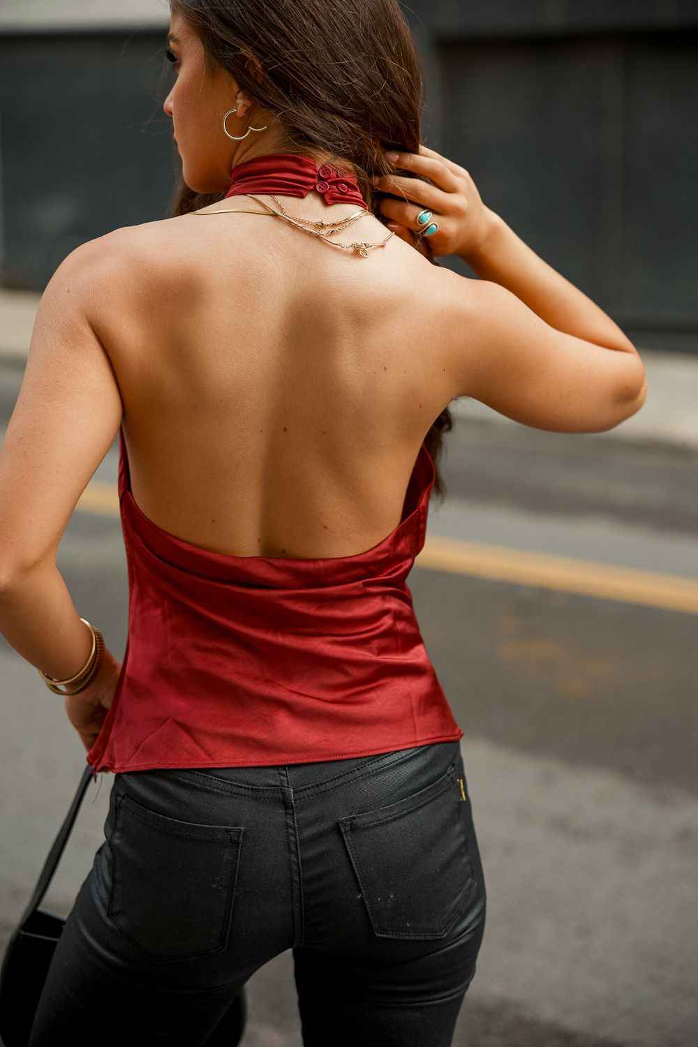 Lux Merlot Cowl Neck Top