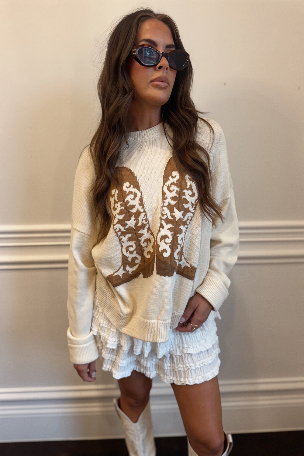 Western Lace Ruffle Skort - White