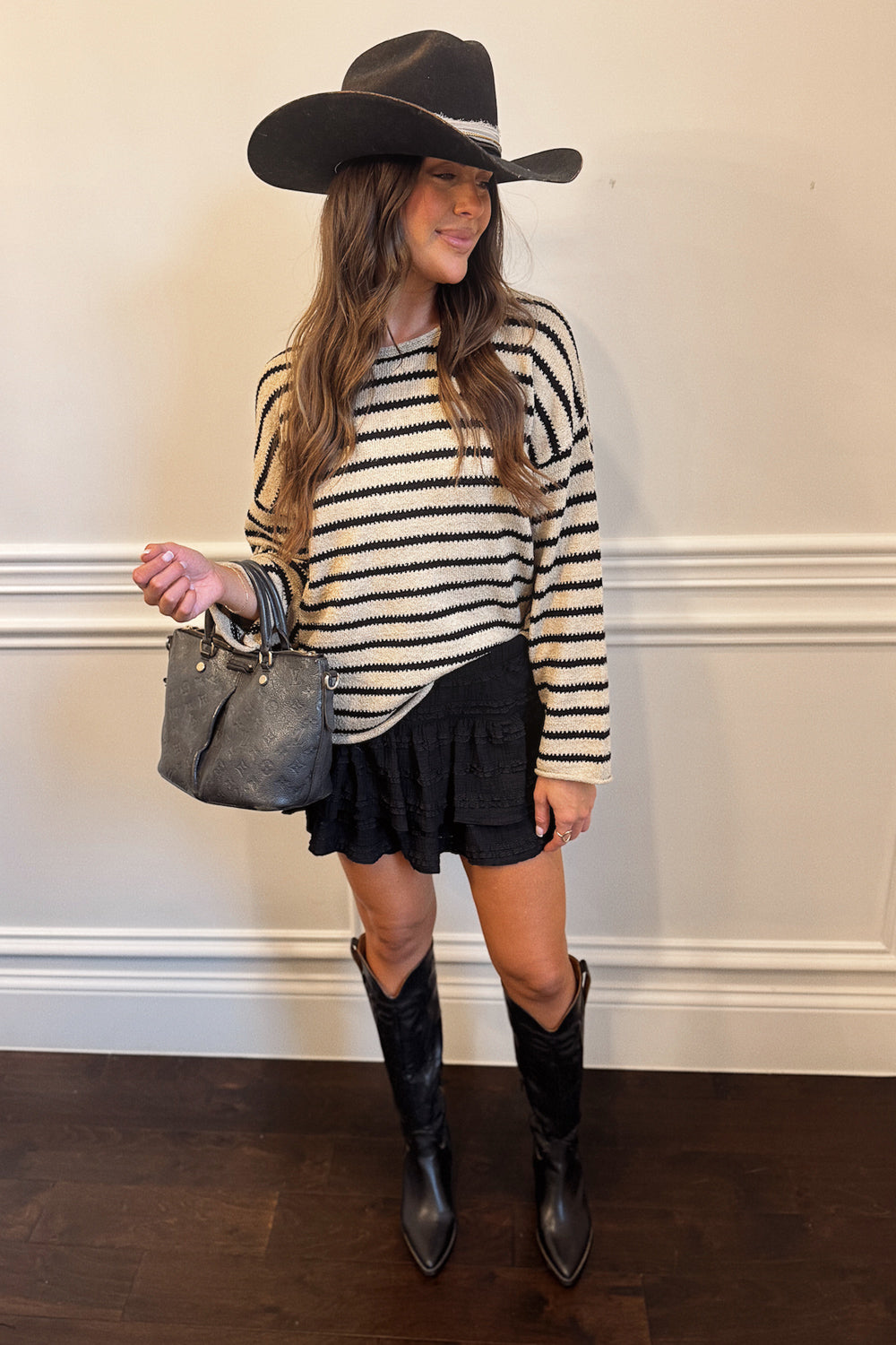 Western Lace Ruffle Skort - Black