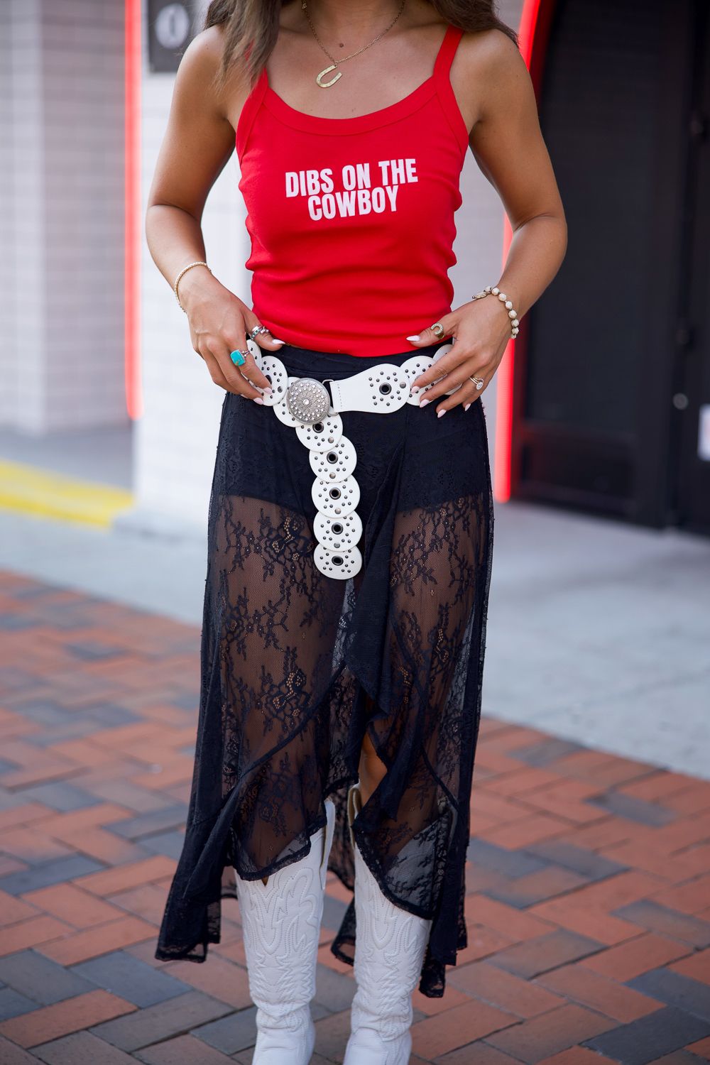 Western Circle Disc Belt- White