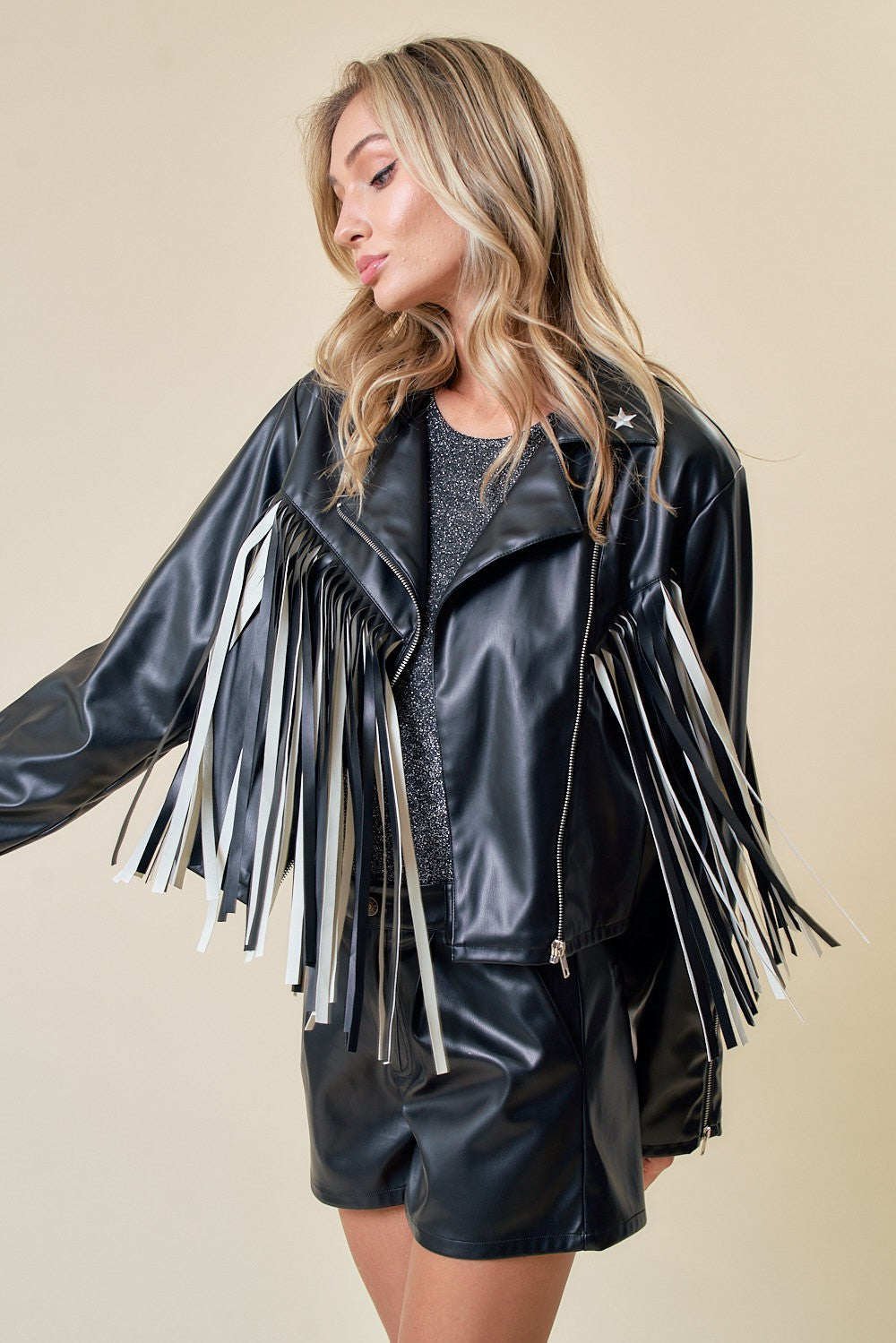 Rodeo Star Faux Leather Fringe Jacket