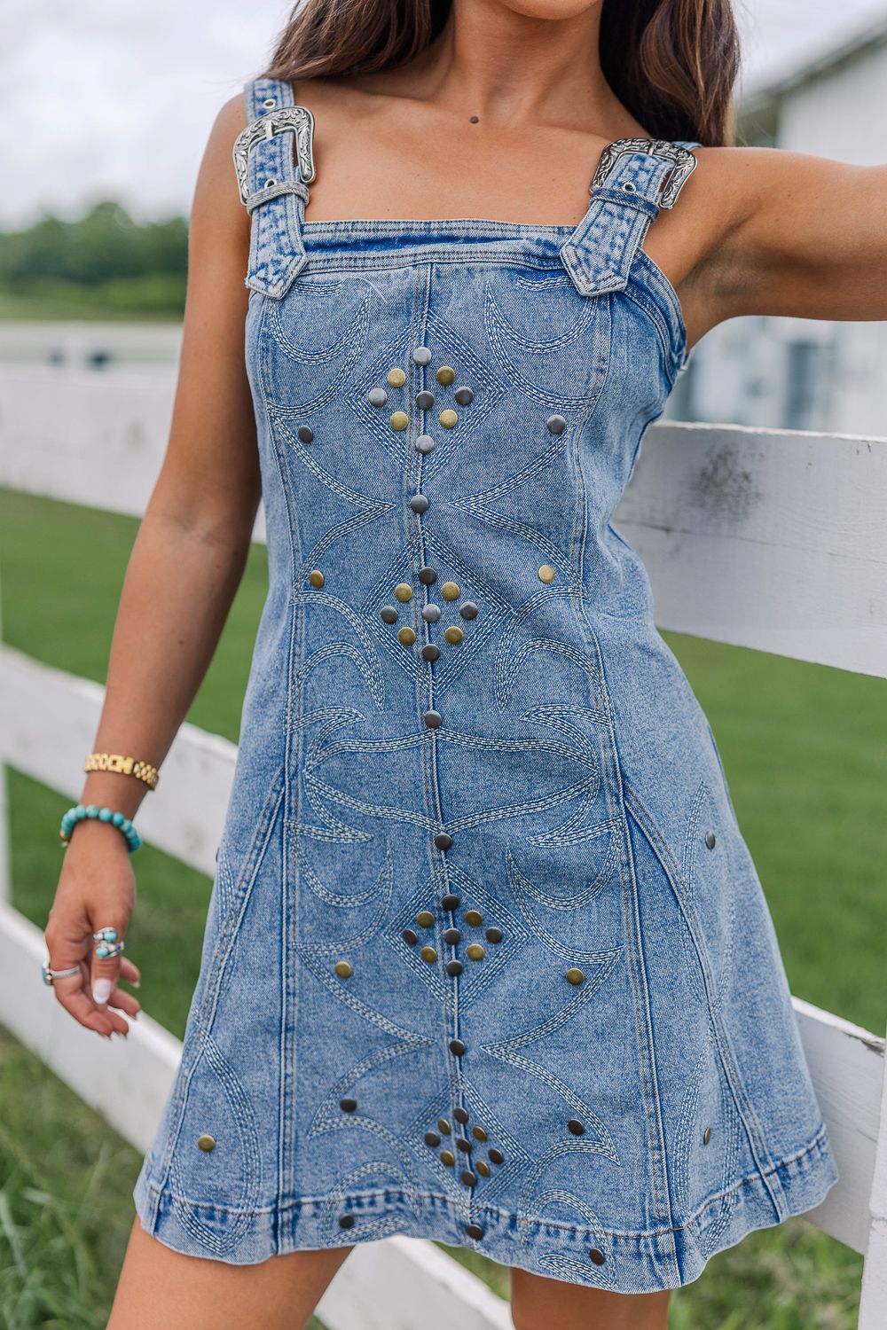 Pre-Order Stampede Buckle Dress-Denim