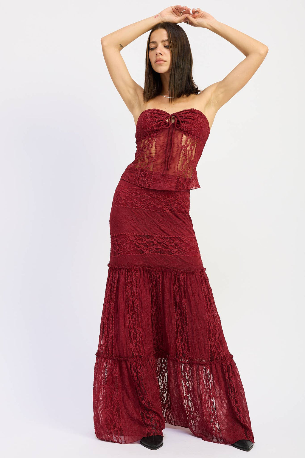 Savannah Lace Maxi Skirt- Merlot