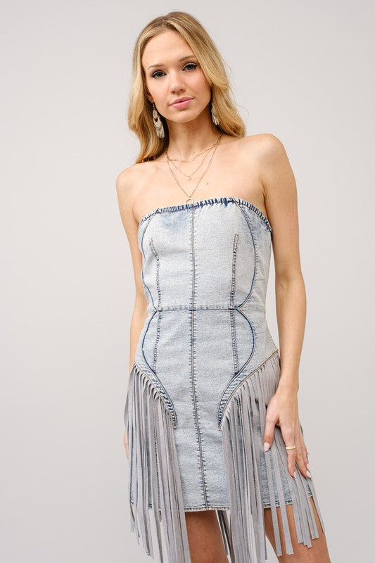 Dakota Fringe Buckle Dress- Denim