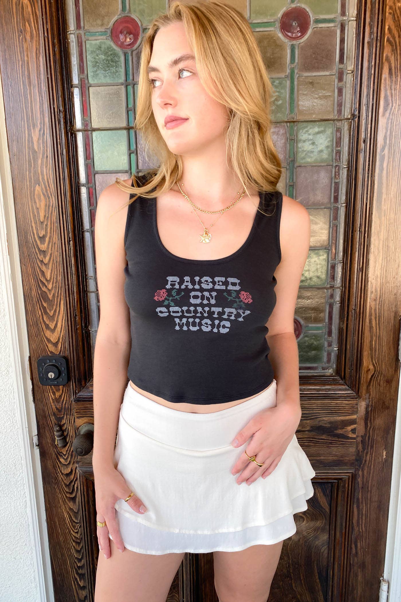 Raised On Country Music Tank- Black