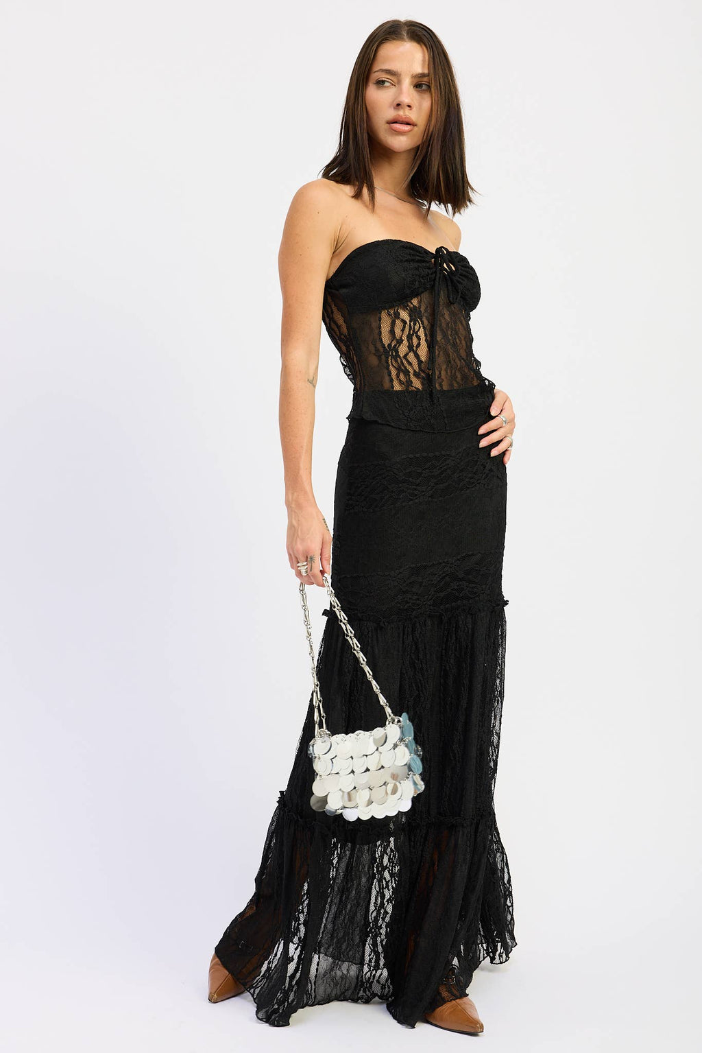 Savannah Lace Maxi Skirt- Black