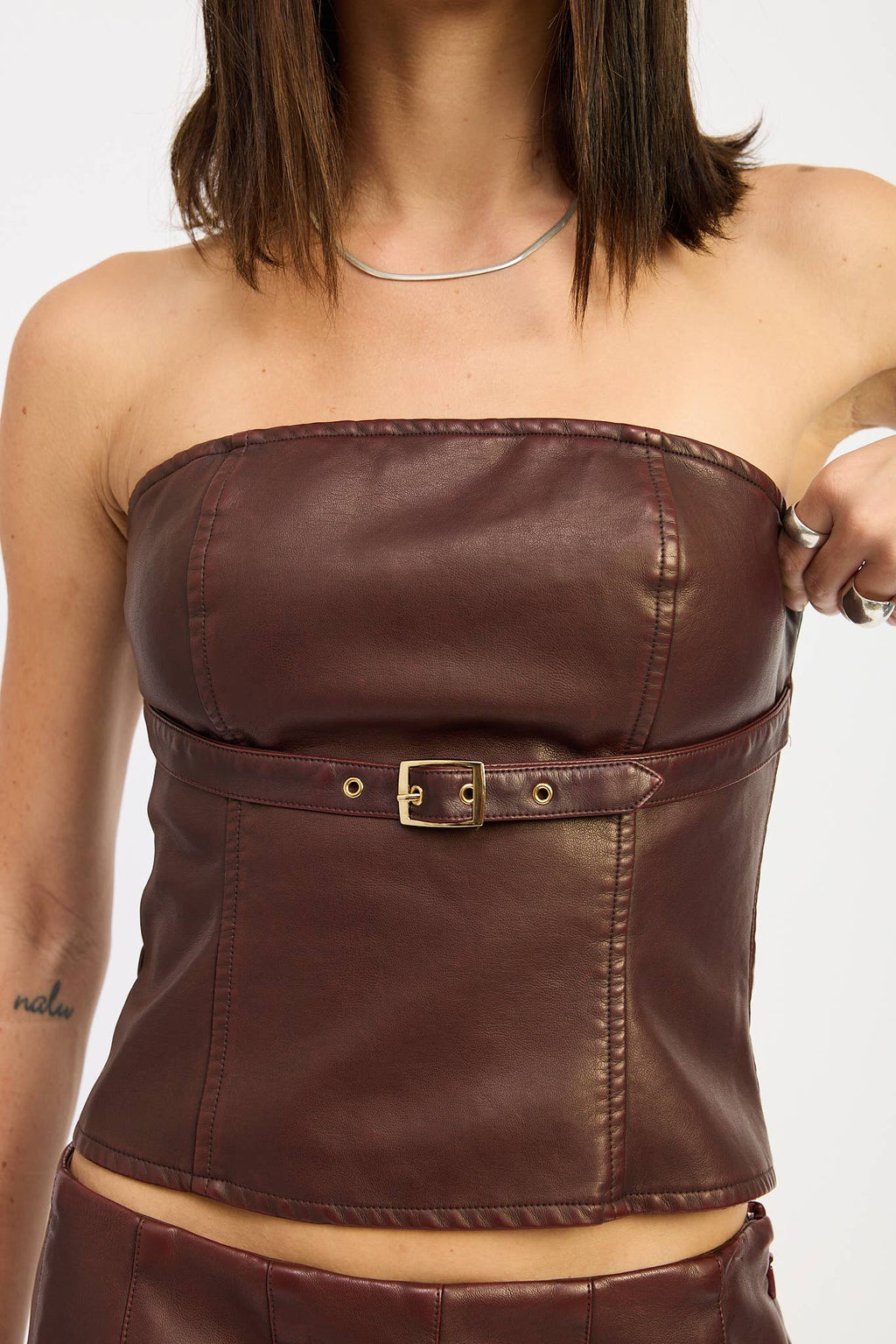 Dakota Buckle Leather Tube top - Wine