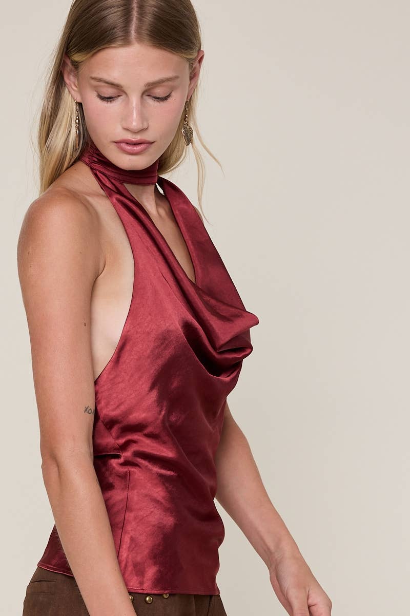Lux Merlot Cowl Neck Top