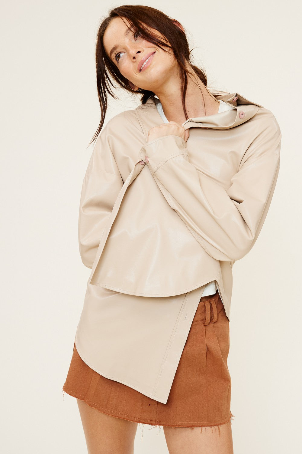 Quinn Leather Shacket - Beige