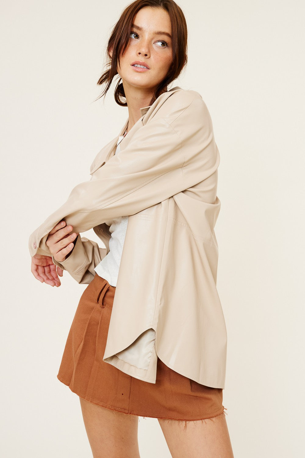 Quinn Leather Shacket - Beige