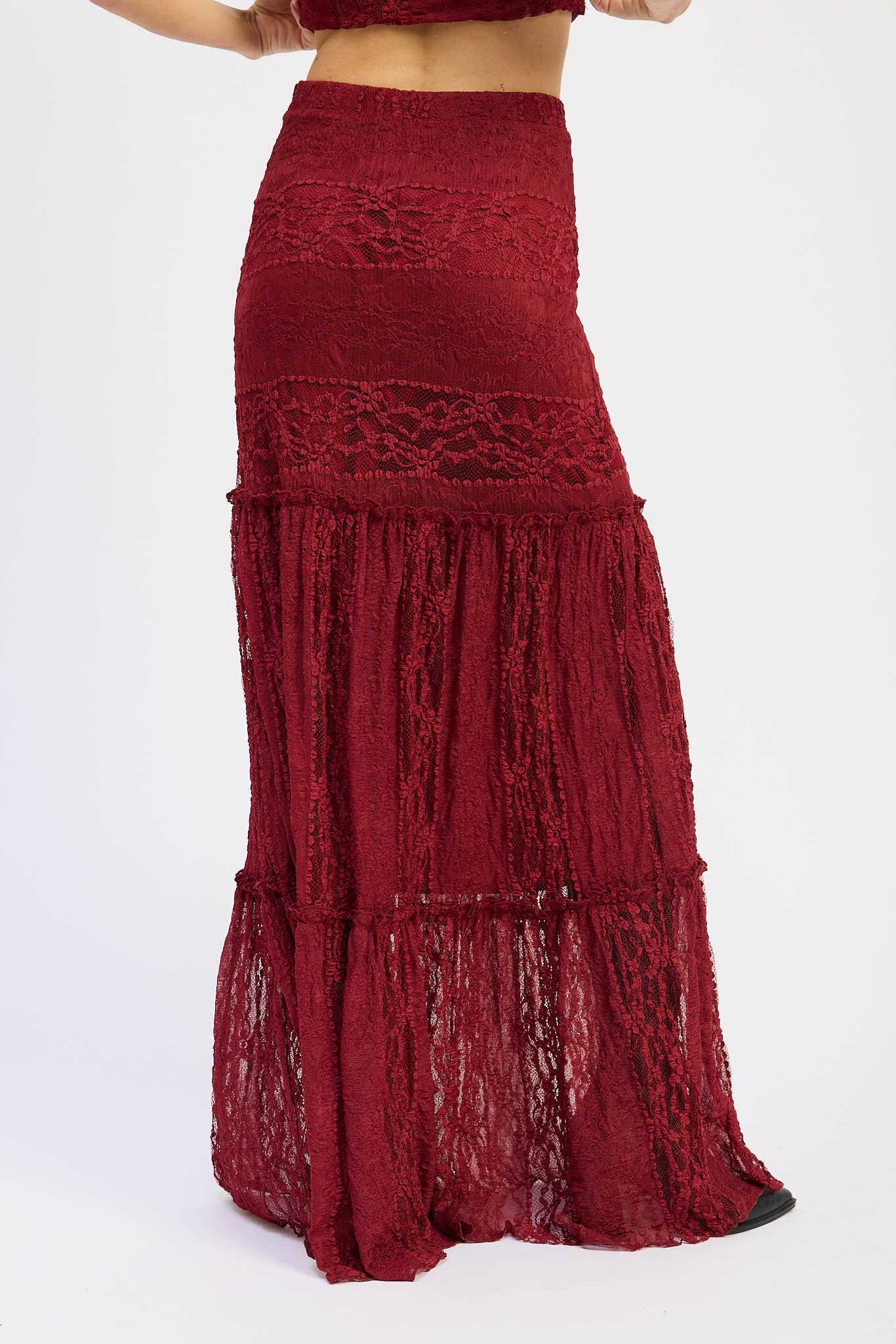 Savannah Lace Maxi Skirt- Merlot