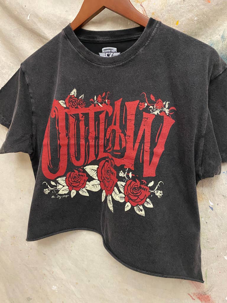 Outlaw Relaxed Cropped Tee- Acid Wash