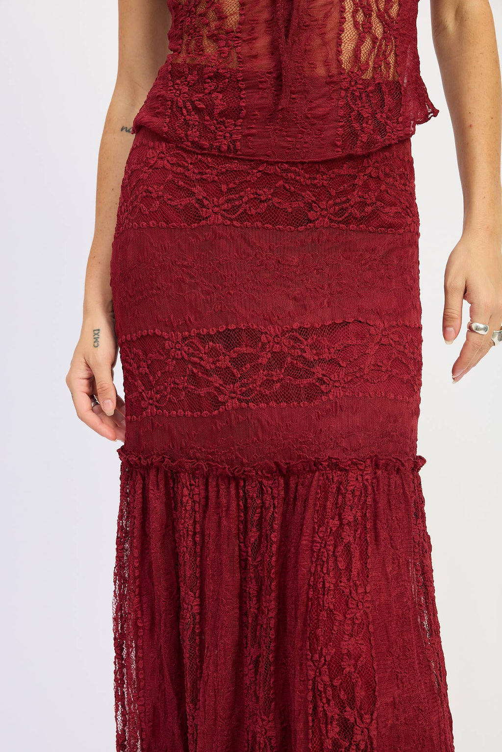 Savannah Lace Maxi Skirt- Merlot