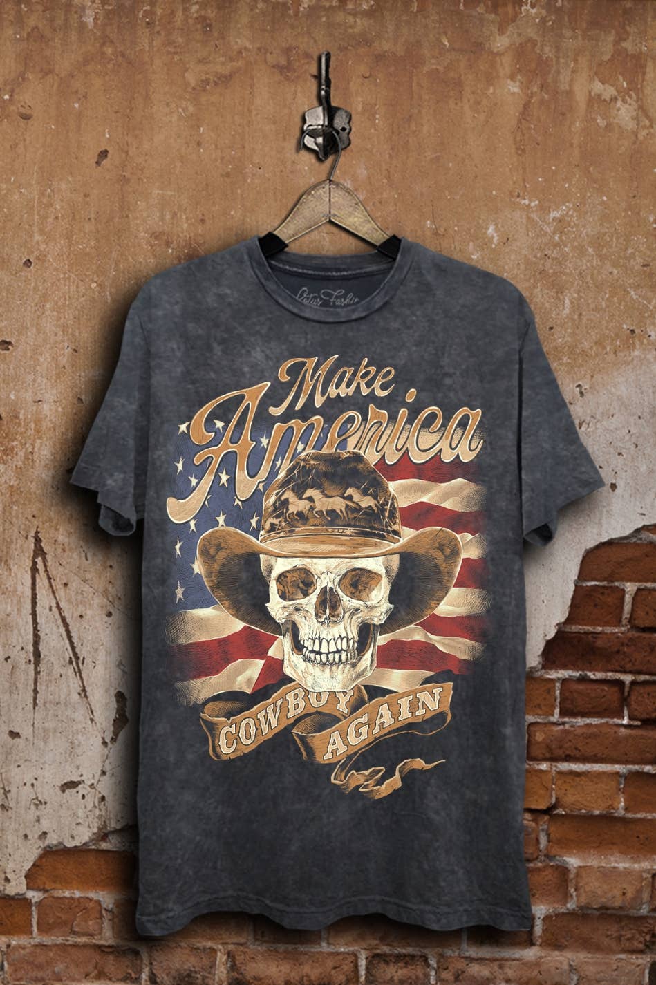 Make America Cowboy Again Graphic Top: Vintage Black Mineral Wash