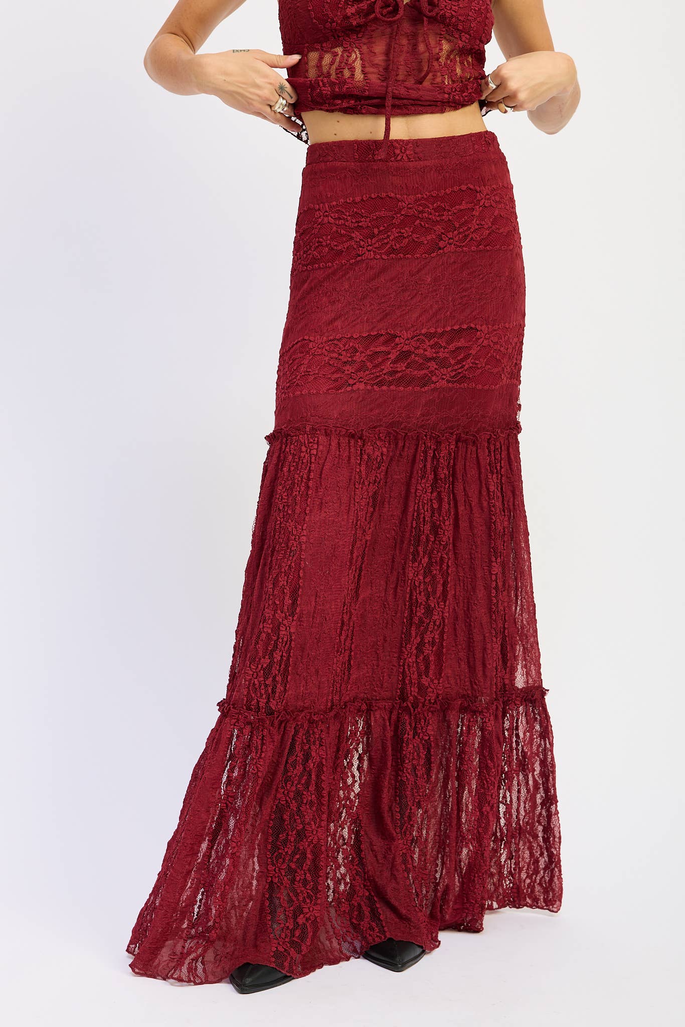 Savannah Lace Maxi Skirt- Merlot