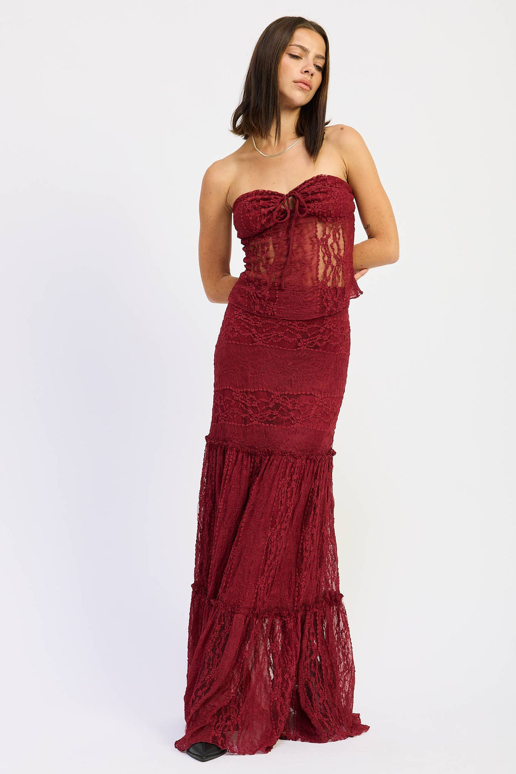 Savannah Lace Maxi Skirt- Merlot