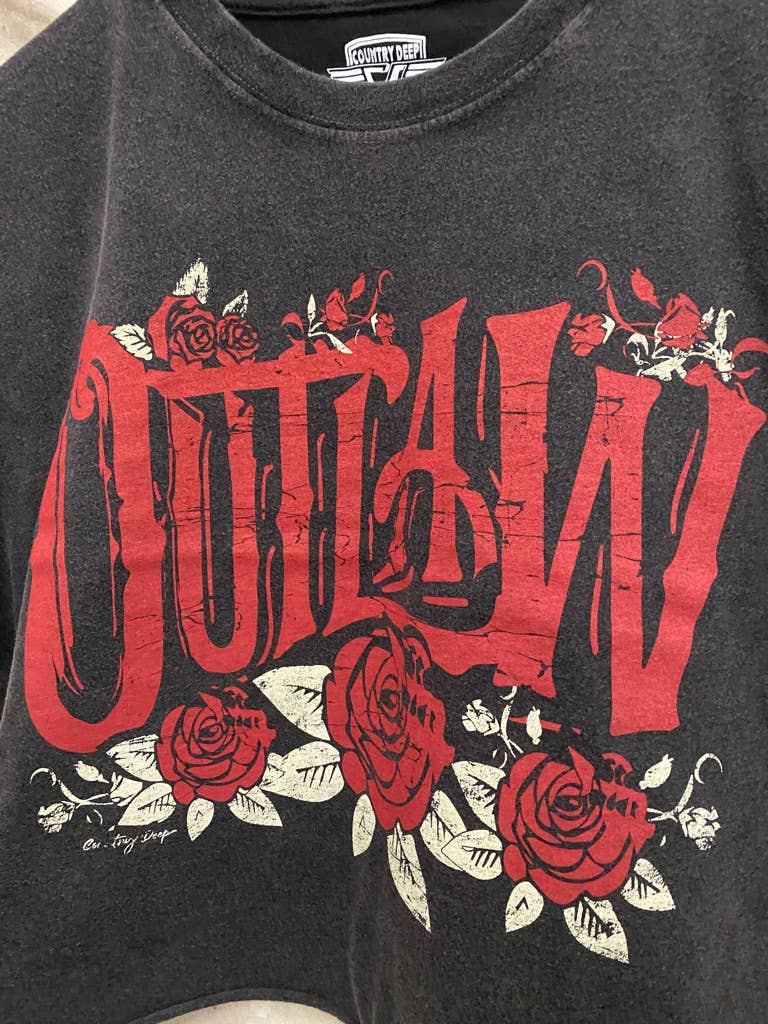 Outlaw Relaxed Cropped Tee- Acid Wash