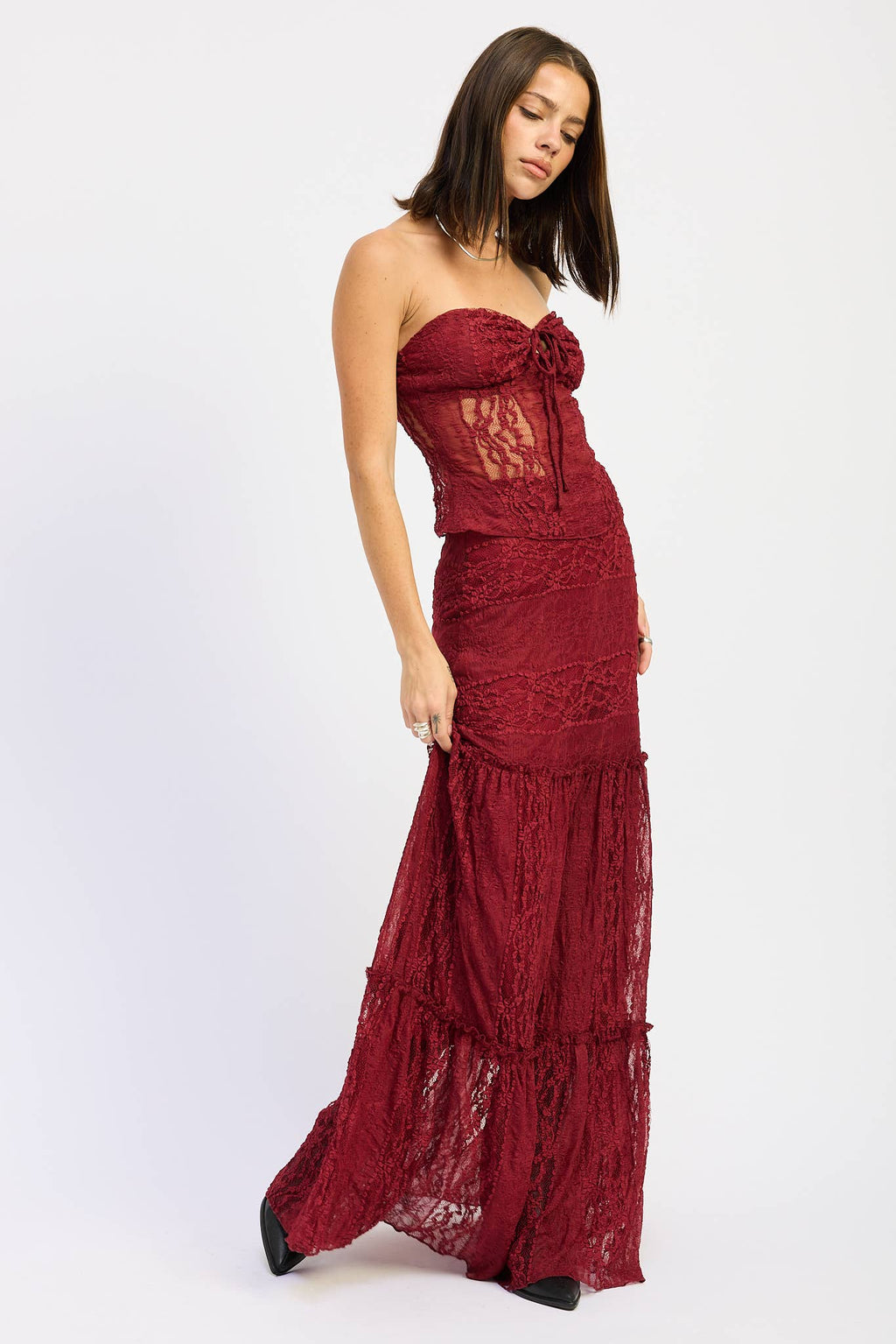 Savannah Lace Tube Top- Merlot