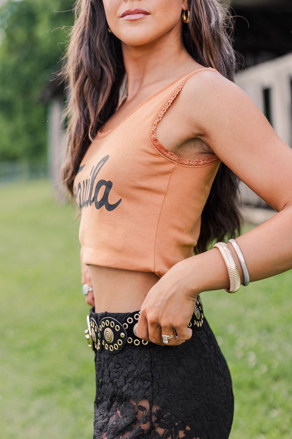 Tequila Lace Tank-Cognac