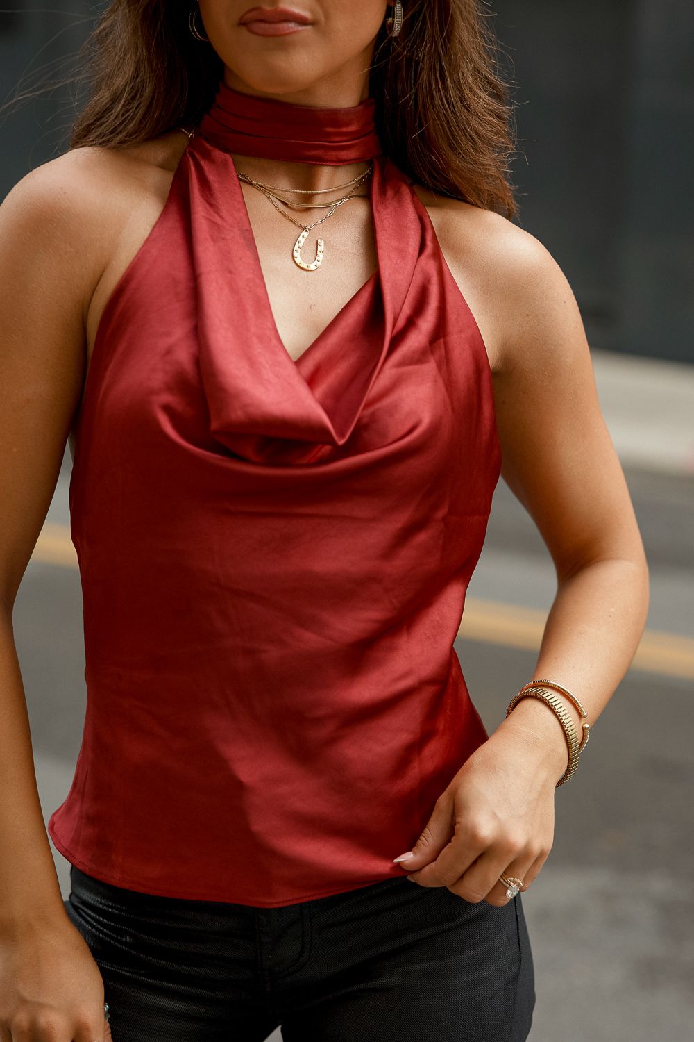 Lux Merlot Cowl Neck Top